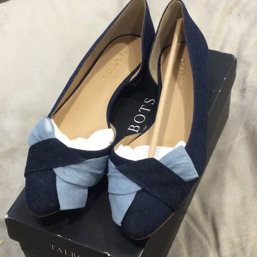 NIB Talbots dark denim Edison d’orsay bow flats 9.5 wide